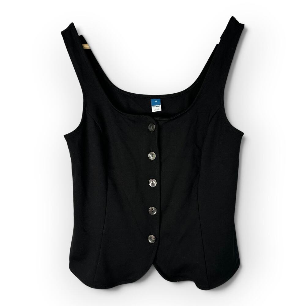 Old Navy Womens M Black Ponte Knit Sleeveless Button Front Tank Minimalist Layer